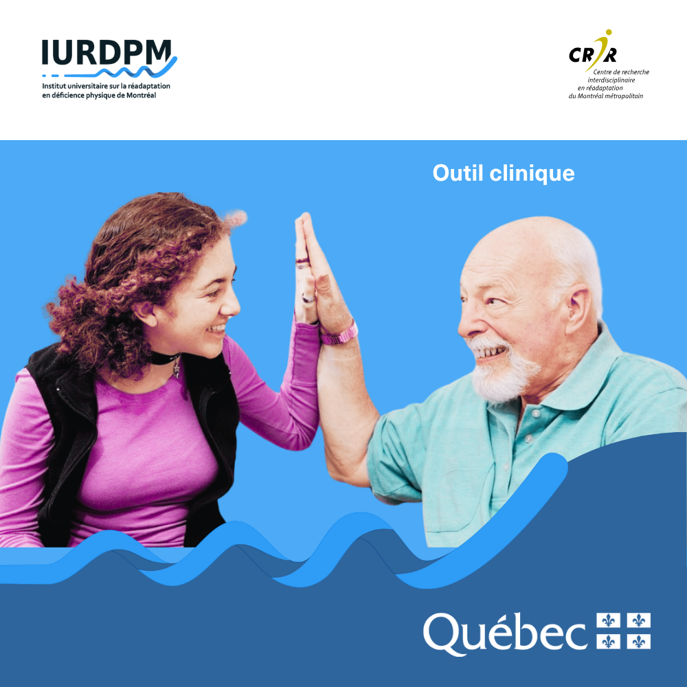 Image illustrant une interaction entre une monsieur âgée et une clinicienne se donnant un high-five dans un contexte de réadaptation.